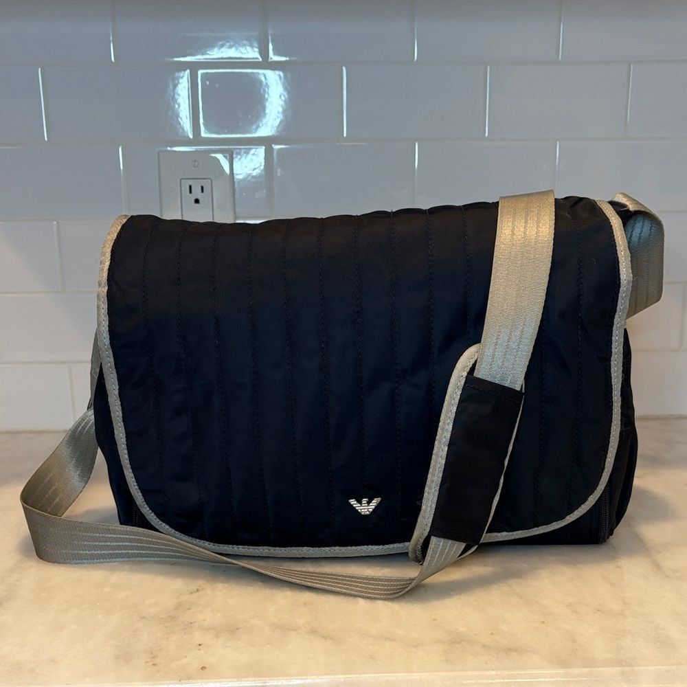 Armani Emporio Navy Blue Designer Baby Diaper Weekender Messenger Bag Set